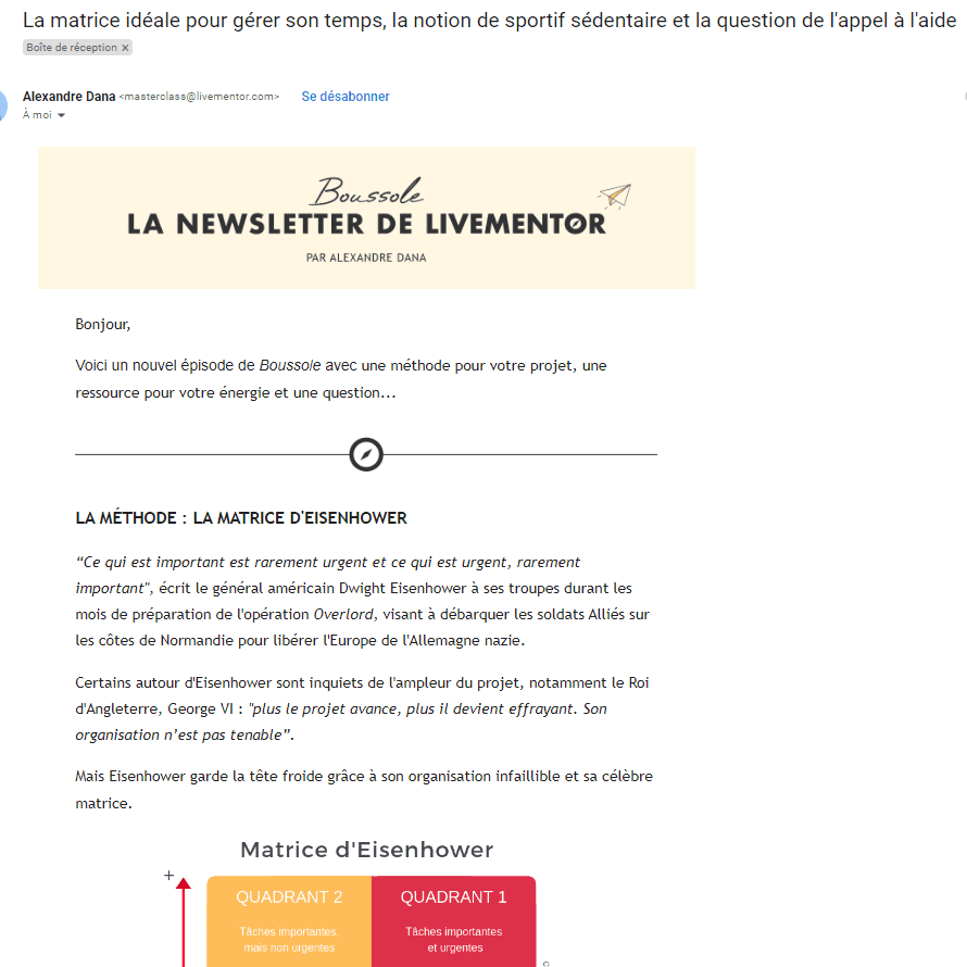 exemple newsletter livementor